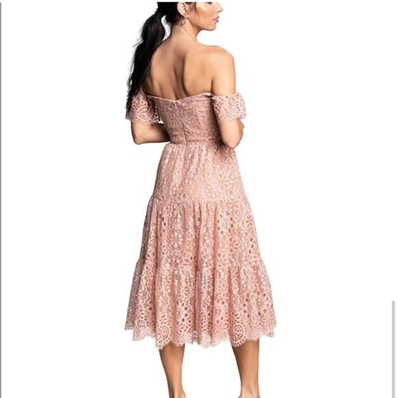 DRESS THE POPULATION River Lace Off the Shoulder Fit & Flare Dress - Picture 4 of 13